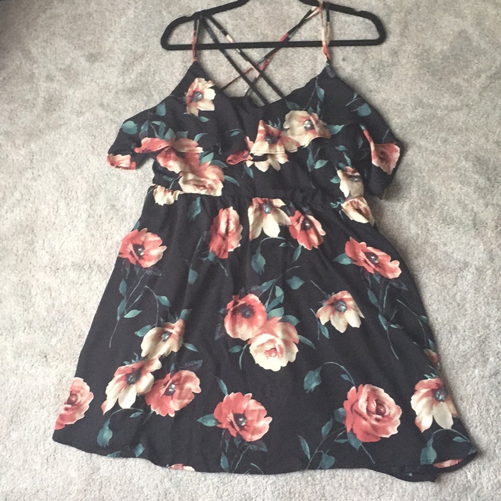 Black floral skater dress